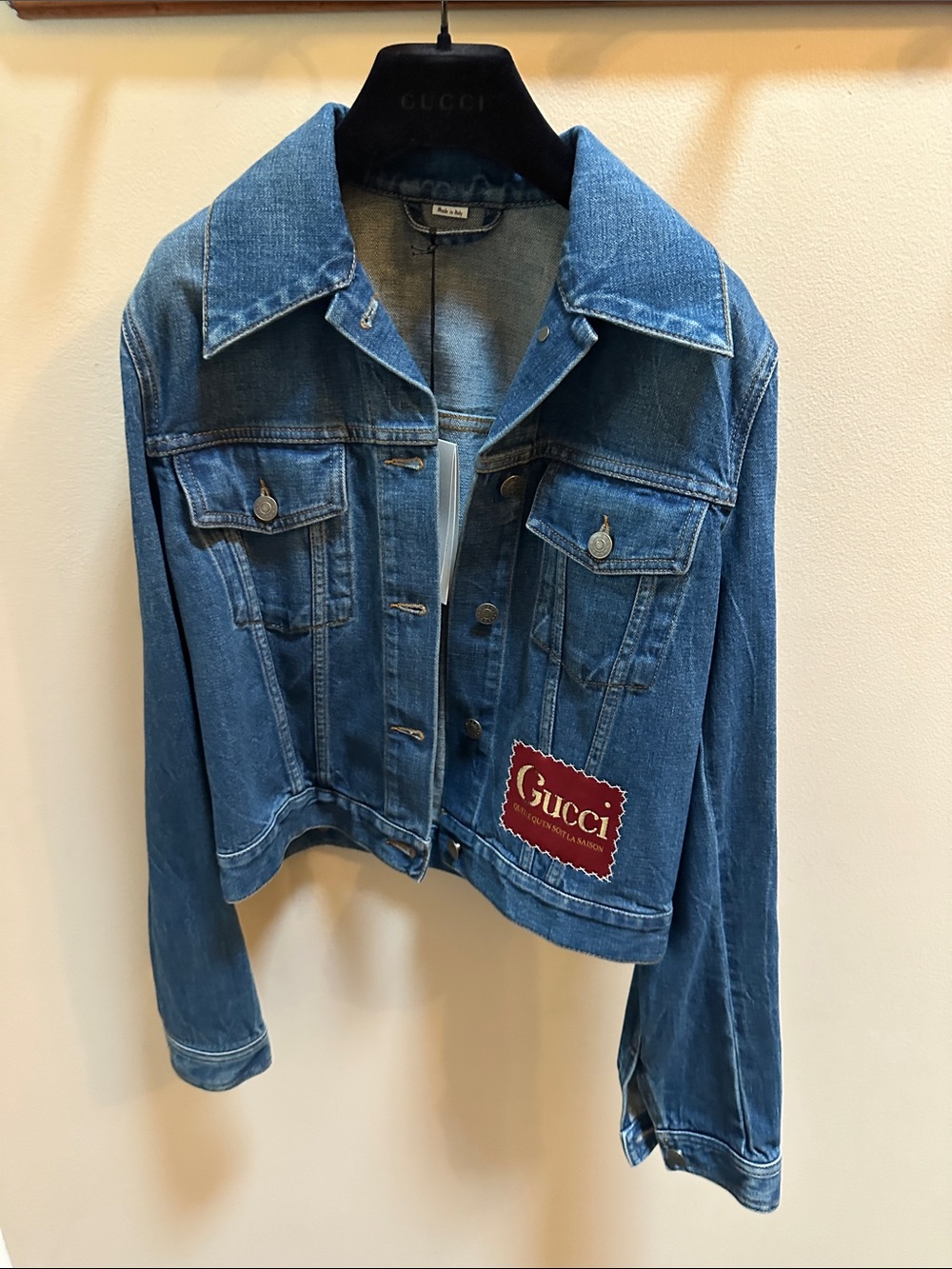 Gucci Blue Denim Jacket with Red Logo Patch